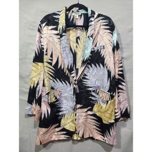 Vintage 1980's ABS‎ of California Printed Palm Leaf Long Oversized Jacket Small